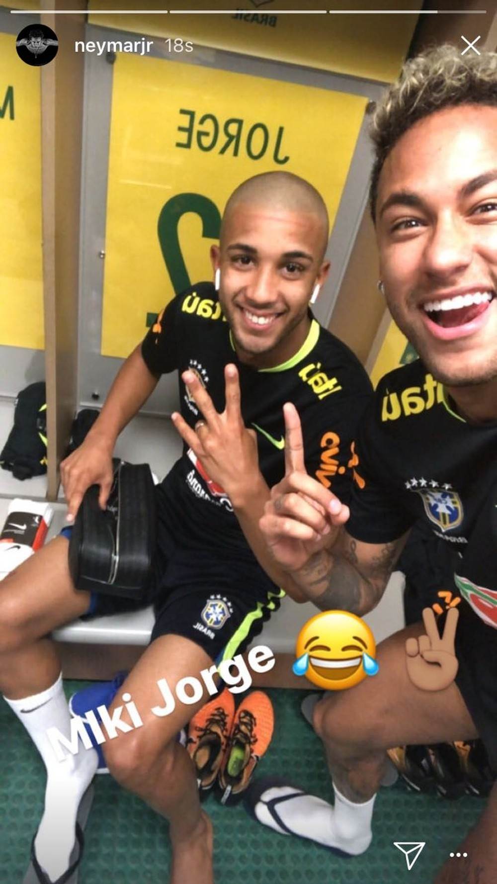 Jorge teve a cabeça raspada por Neymar na concentração | Foto: Reprodução / Instagram
