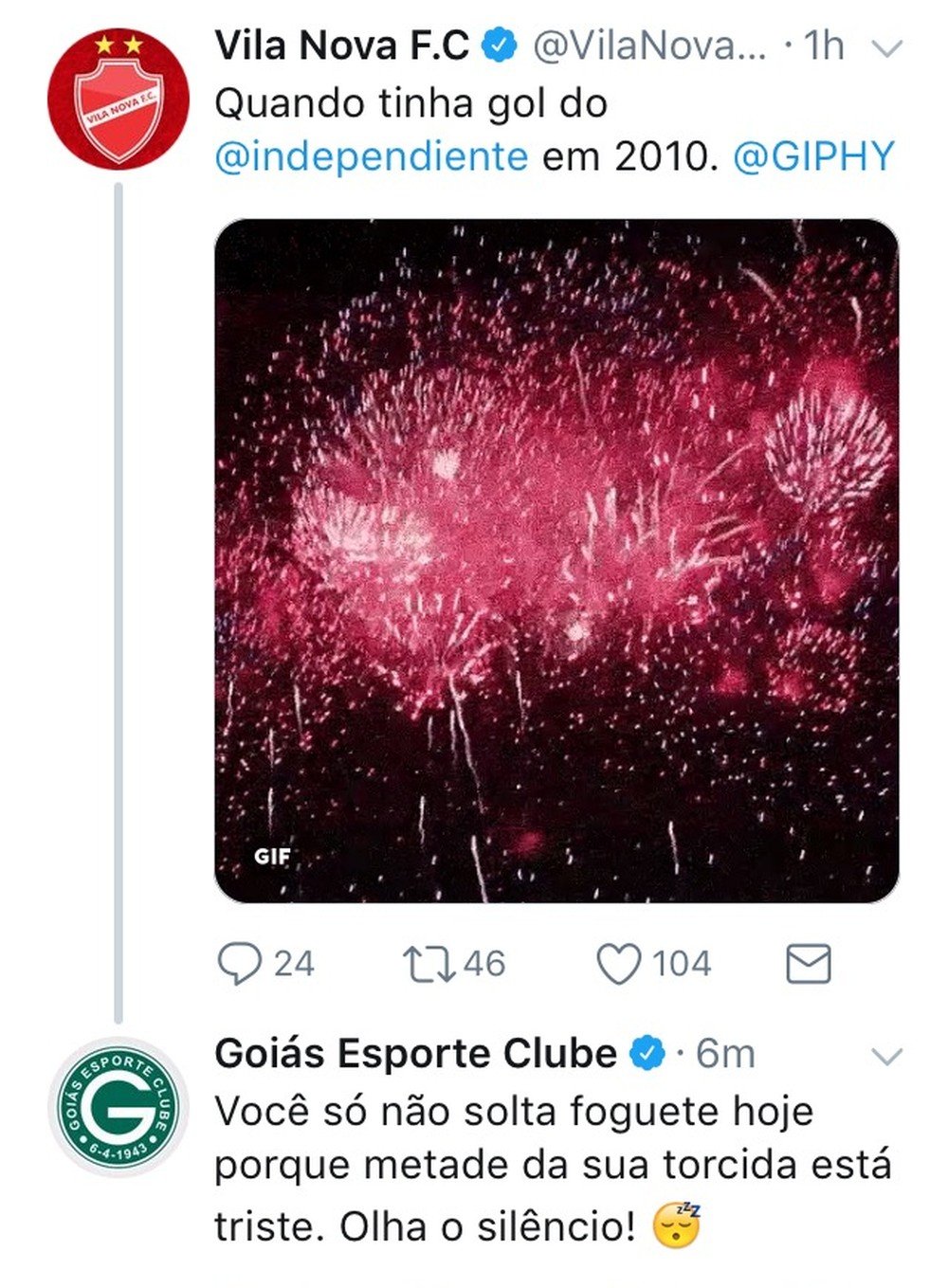 Vila e Goiás trocaram farpas pelas redes | Foto: Reprodução/ Twitter