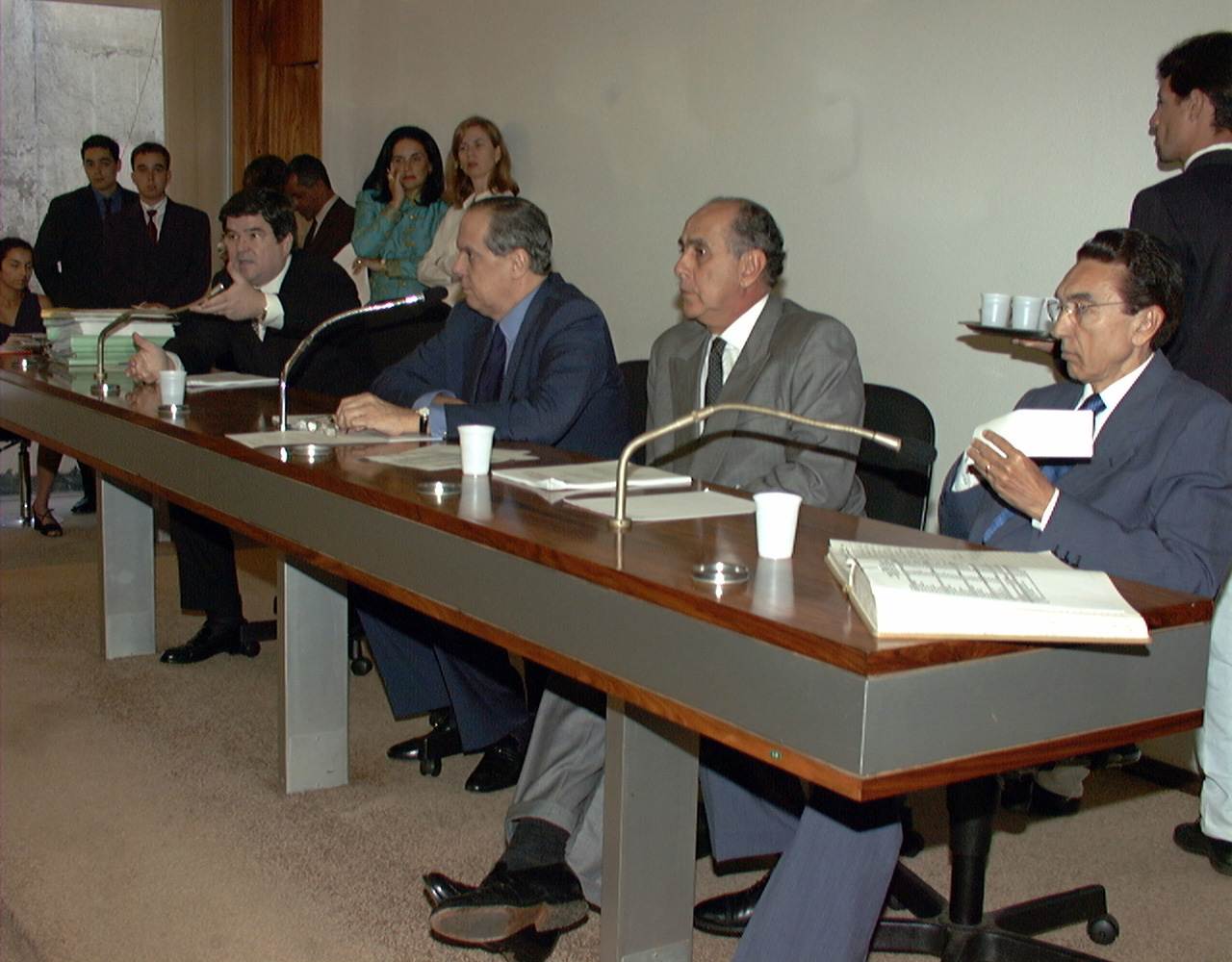 Senadores Sérgio Machado, Pedro Piva, Mauro Miranda e Edson Lobão na Comissão de Assuntos Econômic (CAE) | Foto: Reprodução