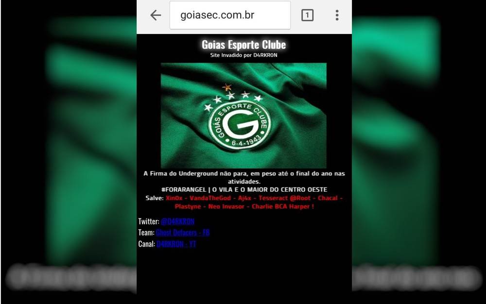 Site do Goiás foi invadido por hackers na noite do último domingo, 20 | Foto: Reprodução