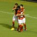 Ricardo Jesus e João Paulo comemoram com Pipico o quarto gol do Dragão