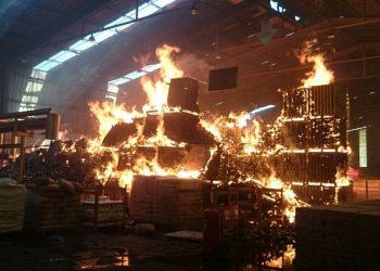 Galpão da indústria ficou completamente tomado pelo fogo (foto: Divulgação)