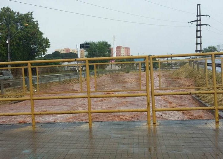 Nível do Córrego Cascavel sobe e assusta moradores (Foto: Carlinhos do Esporte)