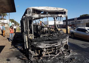 Ônibus foi consumido pelas chamas no Setor Parque Amazônia, em Goiânia | Foto: Folha Z
