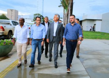 Caiado visitou a Cidade Administrativa de Aparecida. Na imagem, Marlúcio Pereira, Veter Martins, Ronaldo Caiado e Gustavo Mendanha | Foto: Divulgação