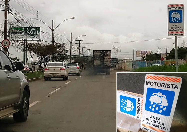 Alertas de pontos de alagamento são instalados em bairros de Aparecida | Foto: Divulgação / Defesa Civil