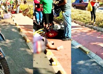 Motociclista ficou ferido em acidente na baixada do Independência, em Aparecida | Foto: Reprodução