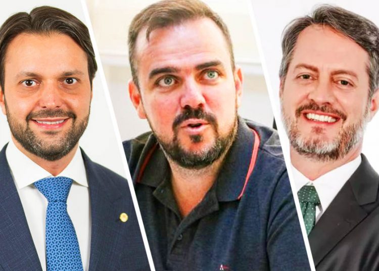 Alexandre Baldy (presidente estadual do PP), Gustavo Mendanha (MDB) e Cristiano Cunha (presidente estadual do PV) | Foto: Montagem/FZ