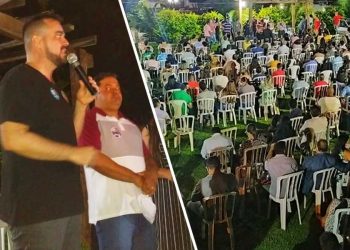 Prefeito Gustavo Mendanha discursa em reunião do vereador Leandro da Pamonharia no Jardim Cascata | Foto: Divulgação