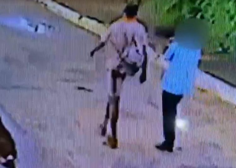 Imagens de câmera de segurança mostram momento em que vítima é levada por estuprador para mata - Crédito: Reprodução