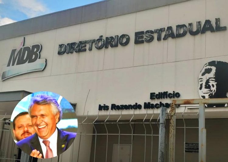 Ronaldo Caiado em reunião no diretório estadual do MDB | Foto: Montagem