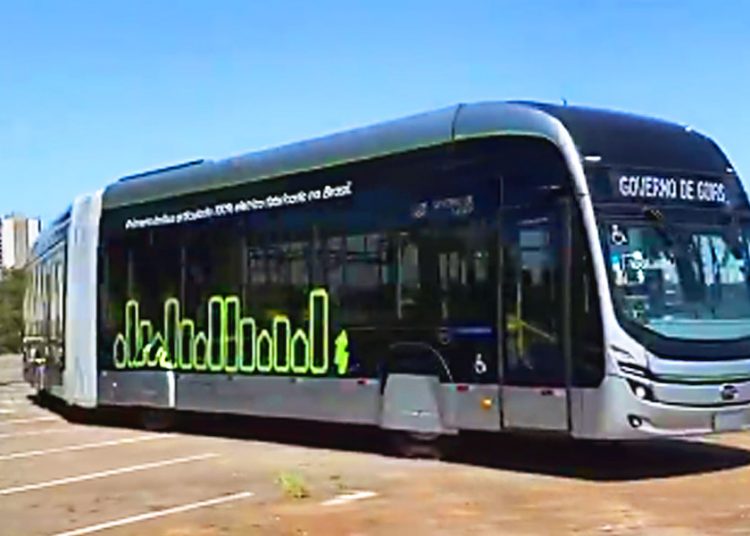 Ônibus elétrico modelo D9W carroceria Marcopolo que vai circular em Goiânia | Foto: Reprodução