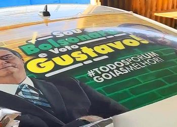Adesivo com a mensagem "Sou Bolsonaro e voto Gustavo Mendanha" | Foto: Reprodução