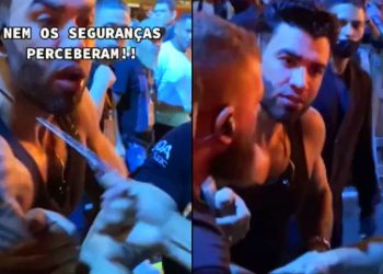 Vídeo mostra momento em que colar é arrancado do pescoço do cantor Gusttavo Lima durante show em São Luís (MA) | Foto: Reprodução