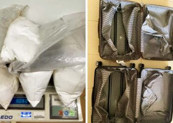 Droga foi encontrada em fundo falso de malas de passageira que tentava embarcar no aeroporto de Goiânia | Foto: Divulgação / Receita Federal