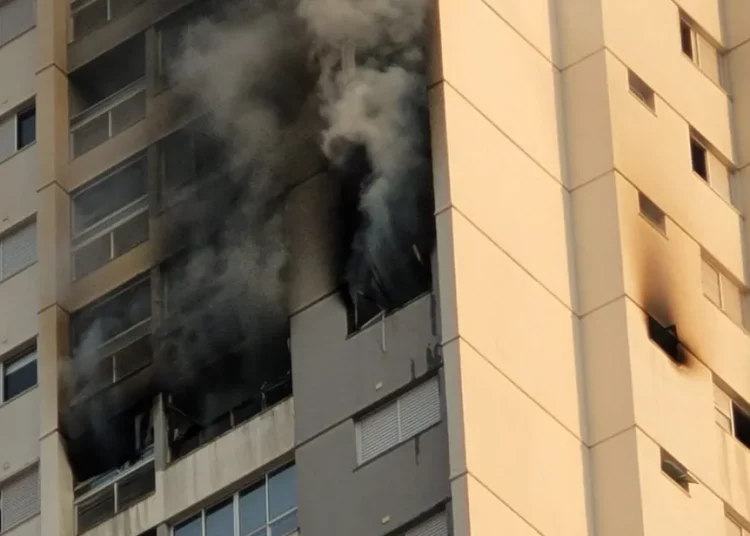 Crânio carbonizado é encontrado em apartamento que pegou fogo em Goiânia - fogo predio2 foto tv anhanguera