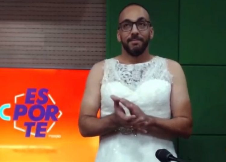 Jornalista esportivo se veste de noiva após Vila Nova seguir na Série B [VÍDEO]