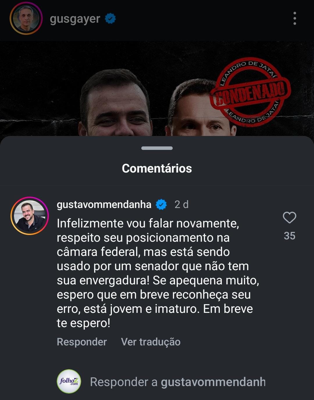 Publicação de Mendanha nas redes sociais | Foto: Reproduçao