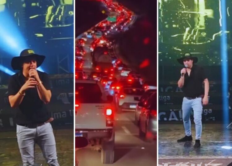 Show de Natanzinho Lima em Abadia congestiona a BR-060 | Fotomontagem: Redes Sociais