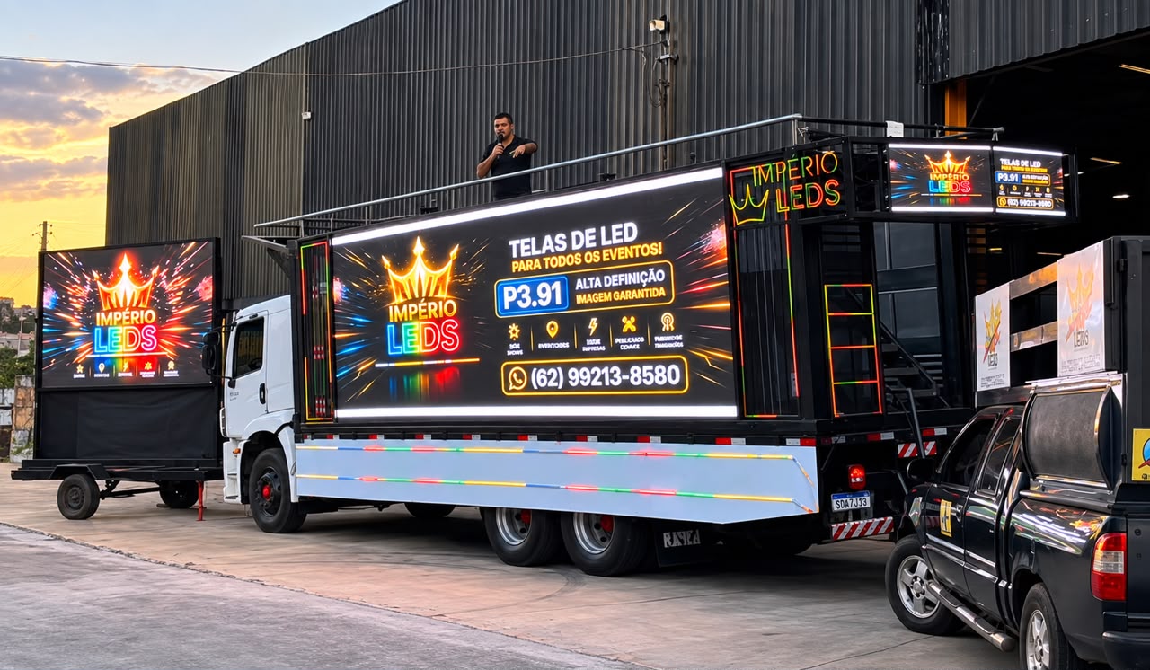 Caminhão-palco com 26 m² de LED mira campanhas eleitorais em Goiás